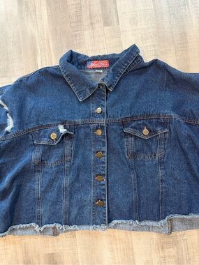 Street Blues Women’s 3X Cropped Denim Jacket Fringe Distressed Western Boho
